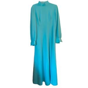Vintage 1970's blue long sleeved maxi mumu modesty